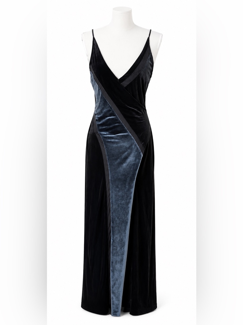 Free People Black and Slate Blue Velvet Maxi Dress